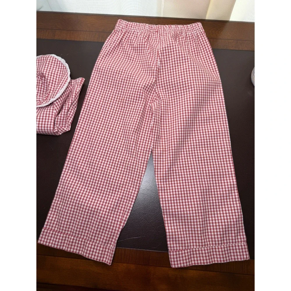 btween Girls Red Gingham Pajama Set Lace Trim Peter Pan Collar 2pc Size 4T